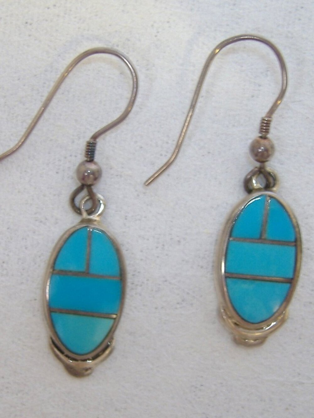 Oval Arizona Blue Earrings Turquoise Sterling Silver Handmade Inlay Pierced New